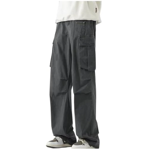 Men Casual Cargo Pants Plus Size Loose Fit Straight Barrel Trousers Solid Drawstring Elastic Waist P