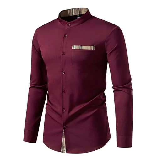 Men Casual Long Sleeve Shirts Fashion Top Blouse Shirts Mens Fitted Button Down (D2-Red, S)