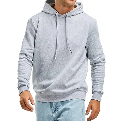 Men Casual Long Sleeves Drawstring Hoodie Plain Pullover Hooded Shirt Sweatshirt Thermal Top Gray 3X