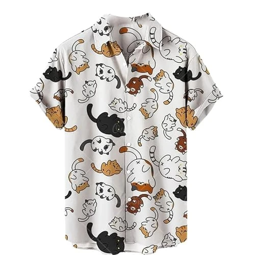 Men Casual Shirt Cute Cat Short Sleeve Shirts Fashion 3D Animal Cat Printed T Shirt Summer Regular B