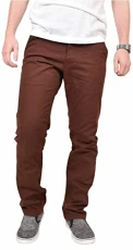 Men Chino Slim Fit Jeans Straight Leg Pants Cotton Button Fly Trouser Wine 32W / 31L