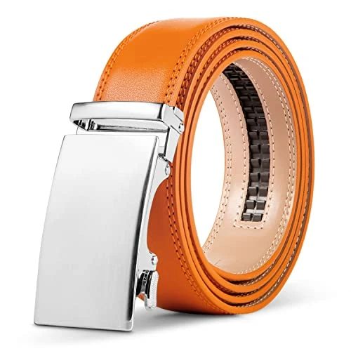 Men Cognac Leather Auto Belt Gift Box Set