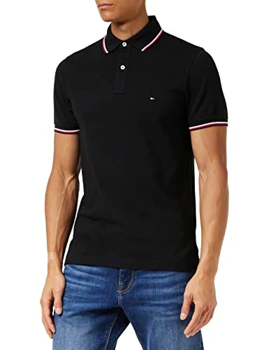 Men Core Tommy Tipped Short-Sleeve Polo Shirt Slim Fit, Black (Black), M