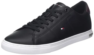 Men Essential Leather Detail Vulcanised Trainers, Black (Black), 42 EU Men Essential Leather Detail Vulcanised Trainers, Black (Black), 42 EU