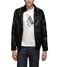 Men Faux Leather Biker Jacket Stand Cut Collar Full Zipper Coat Outerwear with Pockets M BlackR