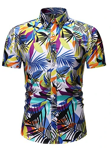 Men Hawaiian Shirt Casual Beach Short Sleeve Printed Blouse Button Down Summer Holiday Loose Shirts