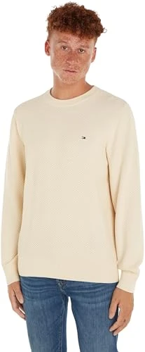 Men Jumper Crew Neck Knitted, White (Calico), M