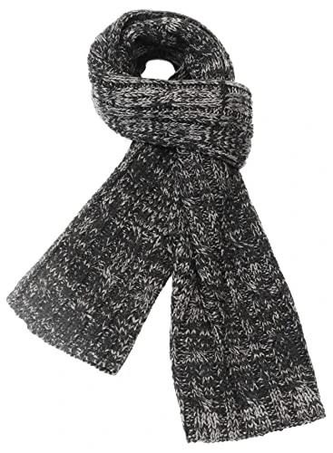 Men Knitted Scarf Softer than Cashmere Wool Touch Plaid Solid Gift for Him, Black, One Size