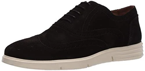 Men Leather Luxury Eva Lightweight Technology Wingtip Sneaker Trainers, Black (Black Suede Look), 11 UK