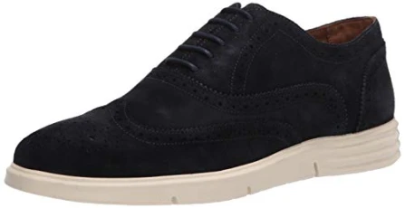 Men Leather Luxury Eva Lightweight Technology Wingtip Sneaker Trainers, Navy Suede, 12.5 UK
