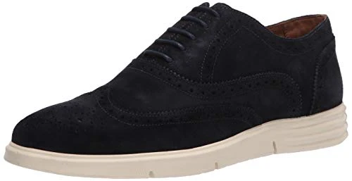 Men Leather Luxury Eva Lightweight Technology Wingtip Sneaker Trainers, Navy Suede, 12.5 UK