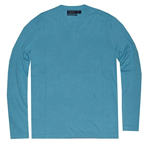 Men Linen-Blend V-Neck Sweater Pullover (S, Blue Mist)