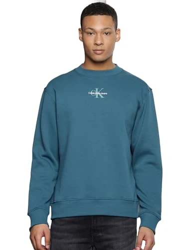 Men Monologo Crew Neck Sweatshirt no Hood, Blue (Atlantic Deep), S