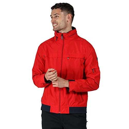 Men Montel' Breathable Lightweight Bomber With Concealed Hood Jackets Waterproof Shell - True Red, Medium