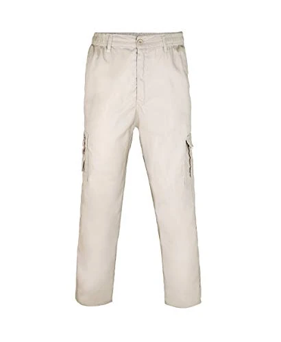 Men Multi Pocket Plain Cargo Trousers (Stone, XL), 3320-STN-XL