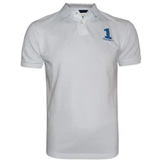 Men New Classic 'No 1' Short Sleeve Polo Slim Fit (White/800, Large)