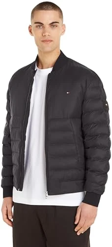 Men Packable Recycled Quilt Bomber Woven Jackets, XS, Black