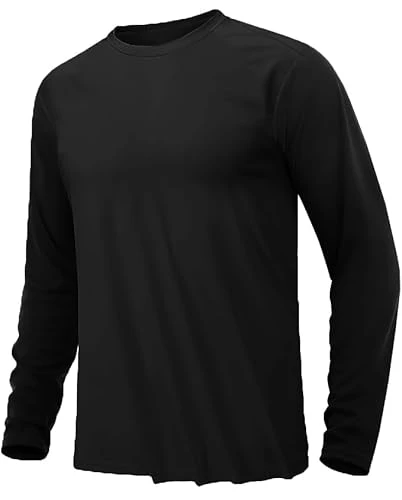 Men Plain Crew Neck Long Sleeve Basic Summer Casual Baggy Pullover Top Size S-XL Black Small