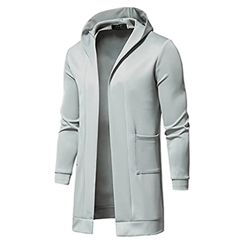 Men Plain Hoodies, Long Sleeve Open Front Cardigan Sweatshirts with Hood & Pockets (Gray, XL)