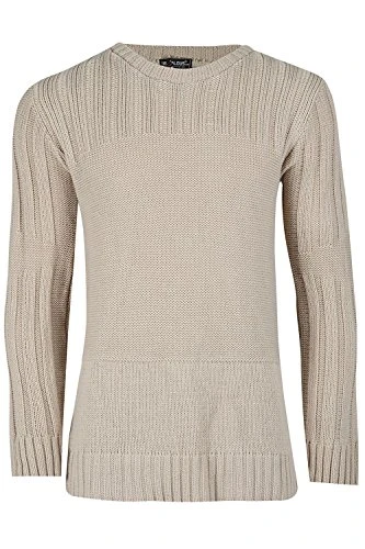 Men Pullover Chunky Rib Crew Jumper Sweater Top