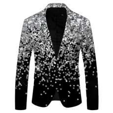 Men Shiny Sequin Blazer Jacket Long Sleeve Glitter Blazer Comfort Smart Casual Suit Jackets for Men UK Blazer Sparkly Jacket Modern Fit Holiday Blazers Black