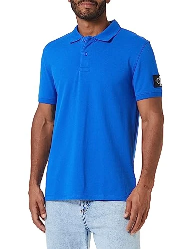 Men Short-Sleeve Polo Shirt Badge Regular Fit, Blue (Kettle Blue), M