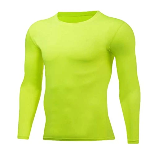 Men Skinny Elasticity Tight Compression Base Layer Short Sleeve Shirt Bodybuilding Tops (Green,Asia 