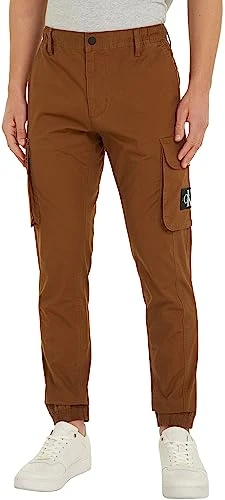 Men Skinny Washed Cargo Pants, Brown (Fudge Brown), XXL