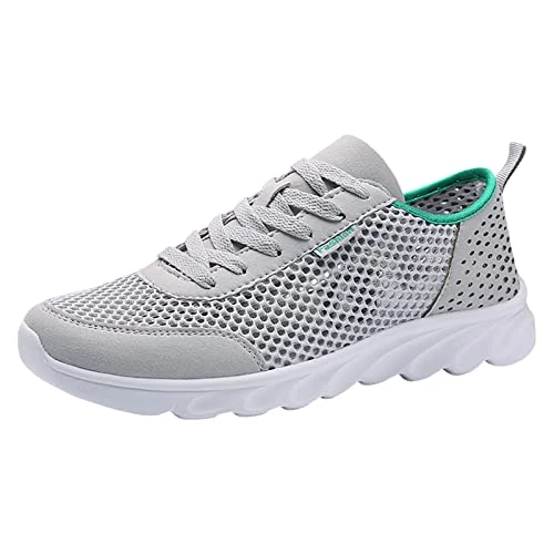 Men Sports Shoes Breathable Simple Solid Color Trainers Mens Size 9 Sneakers for Men Safety Trainers Shoes for Men UK Low Top Walking Shoes Lightweight Running Shoes Fashion Fitness Shoes Grey