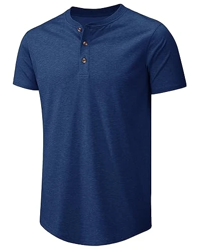 Men Summer Henley T Shirt Short Sleeve Breathable Cotton Henley Shirt Lightweight Round Neck T Shirt