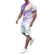 Men Summer Outfit Beach Short Sleeve Printed Shirt Short Suit Shirt Pants Suit With Pockets Mend Suits