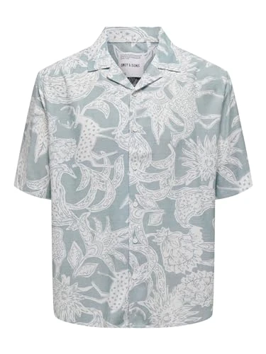 Men Summer Shirt with Resort Collar Comfortable Hawaiian Shirt, Colours:Turquoise, Size:XL