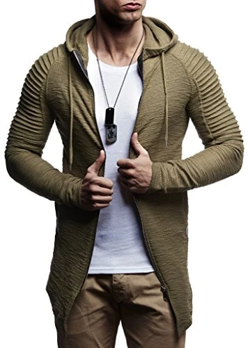 Men Sweat Jacket Hoodie LN-8149 Khaki Medium