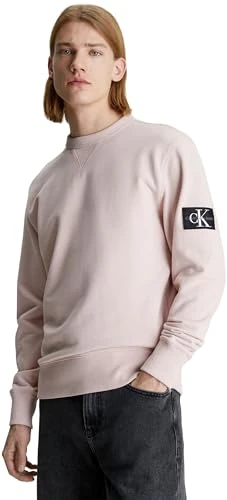 Men Sweatshirt Badge Crew Neck no Hood, Pink (Sepia Rose), L