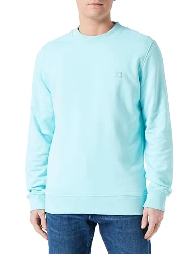 Men Sweatshirt Badge Crew Neck no Hood, Turquoise (Blue Tint), XL