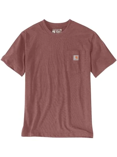 Men T-Shirt Relaxed Fit Heavyweight Short-Sleeve Pocket, Color:Apple Butter Heather, Size:L