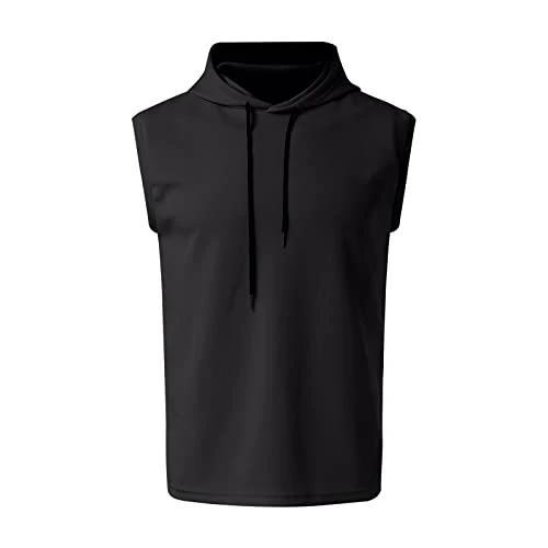 Men T Shirts Pack V Neck Mens Sleeveless Vest Top Casual T Shirt Solid Color Hooded Hoodie Mens Short Sleeve Loose Casual Tee (Black, M)