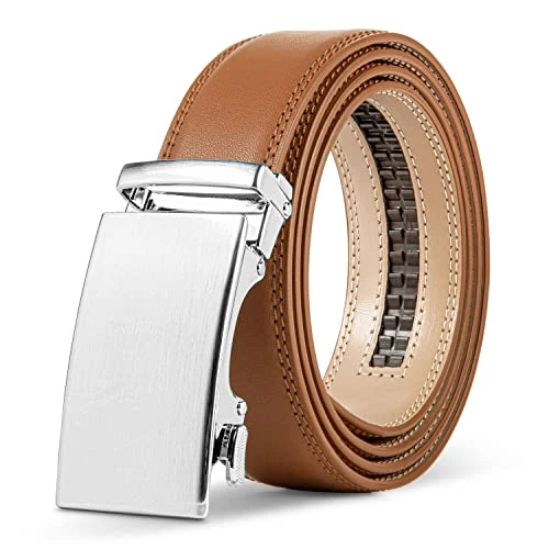 Men Tan Leather Auto Belt Gift Box Set