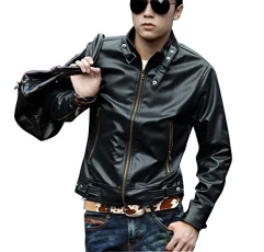 Men Vintage Casual Zipped Biker Jacket Faux Leather Bomber Coat Outerwear L Black