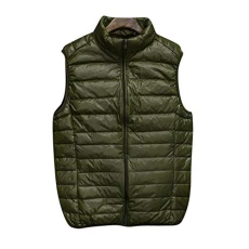 Men Waistcoat Duck Down Vest Sleeveless Gilet Lightweight Jacket Warm Coat Slim Army Green XL Men Waistcoat Duck Down Vest Sleeveless Gilet Lightweight Jacket Warm Coat Slim Army Green XL