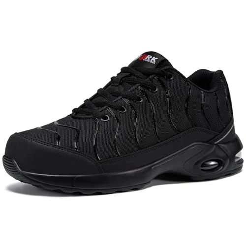 Men Wide Fit Safety Trainers Anti-Puncture Comfortable Work Trainers Steel Toe Cap Lightweight Safety Shoes Wide Protective Safety Footwear (Carbon Black,8UK/42EU Wide)