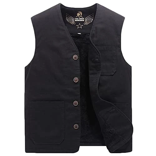 Men Winter Gilet Fleece Body Warmer Outdoor Warm Vest Windproof Gilet Jacket Camping Hunting Waistcoat with Pockets Black L