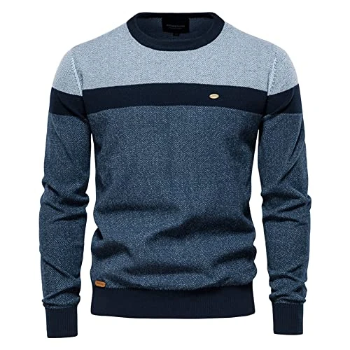 Men Winter Sweater Warm Outdoor Jumpers Crew Neck Pullover Sweaters Casual Contrast Colour Jumper,Na