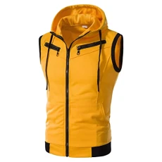 Men Women Autumn and Winter Casual Solid Color Zipper Hooded Sleeveless Cotton Top Vest Features Kimono Jacket Man, lemon tree, L