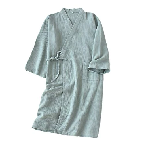 Men Womens Kimono Drawstring Lace up Nightgown Soft Breathable Nightshirt Solid Color Pajama Home Clothing (Green(Women),Asia M)