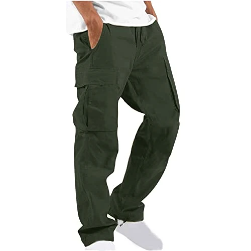 Men Work Trousers Loose Fit Mens Cargo Joggers Bottoms Lounge Pants Drawstring Elastic Waist Casual Sweatpants Solid Straight Legs Sweat Pant Workout Gym Athletic Jogger with Multi Pockets