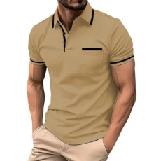 Men Zipped Polo Shirts Printed Short Sleeve Tee Golf Tennis T-Shirt Casual Lapel Tops Henley T Shirt Mens Collars Mens Short Sleeve Shirts Regular fit Tracksuit top Mens XXXL Top (Khaki, XXXL)