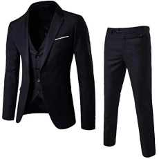 Men's 1 Button Slim Fit 3 Piece Suit Blazer Jacket Tux Vest Trousers Black 4XL Men's 1 Button Slim Fit 3 Piece Suit Blazer Jacket Tux Vest Trousers Black 4XL