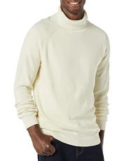 Men's 100% Cotton Rib Knit Turtleneck Jumper, Ivory, M