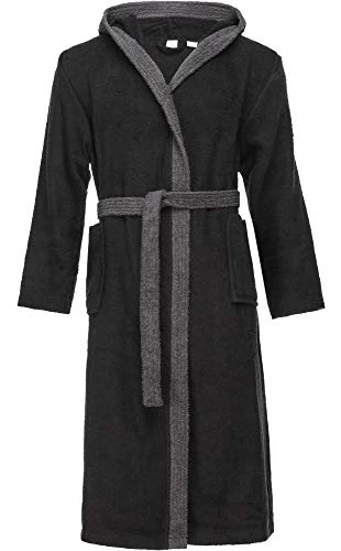 Men's 100% Cotton Terry Bathrobe LA40-190 (Black-30/Dark Grey-12, L)